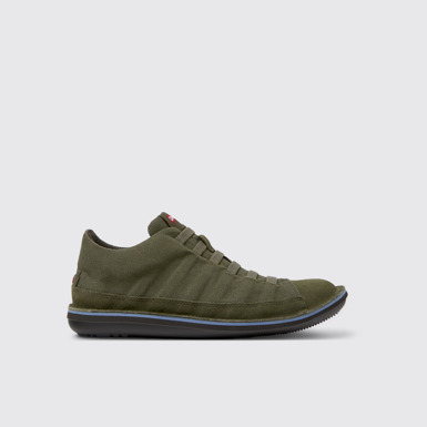 Side view of Beetle Green Recycled Cotton and Nubuck Ankle Boots for Men.