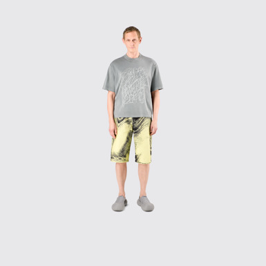 Denim Shorts Yellow-Black Distorted Print Denim Shorts