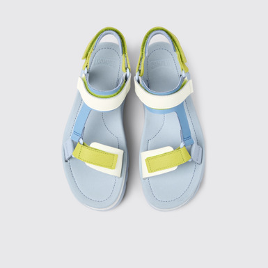 Overhead view of Oruga Up Multicolored leather sandals for women
