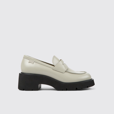 Side view of Milah Gray leather loafers for women