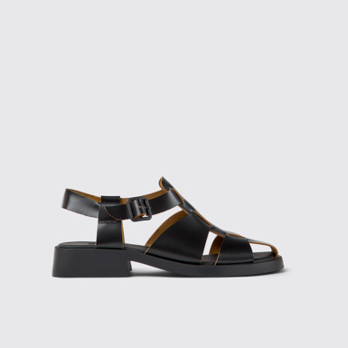 Side view of Dana Black Leather Sandals for Women.