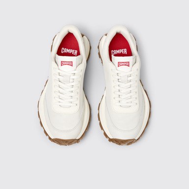 Overhead view of Drift Trail VIBRAM White Leather Sneakers for Women.