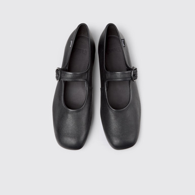 Overhead view of Casi Myra Black Leather Women's Shoe.