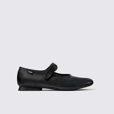 Side view of Casi Myra Black Leather Women's Shoe.