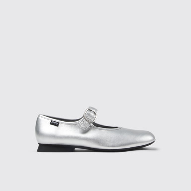 Side view of Casi Myra Silver Leather Shoes for Women.