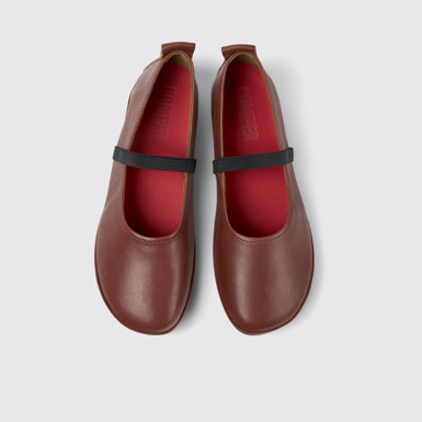 Overhead view of Right Red Leather Women's Shoes.