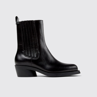 Side view of Bonnie Black leather boots for women