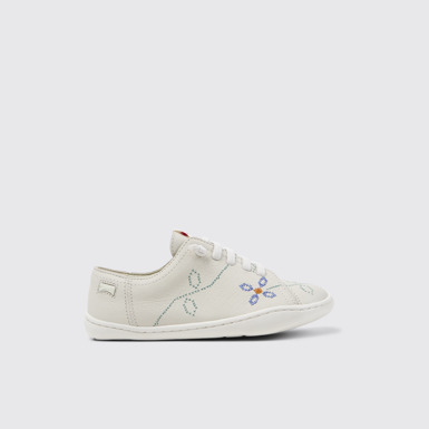 Side view of Twins White Leather Kids' Shoes for Children.