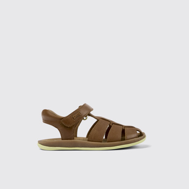 Side view of Bicho Brown Leather Kids' Closed Sandal.