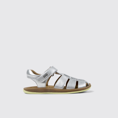 Side view of Bicho Silver Leather Closed Sandals for Kids.