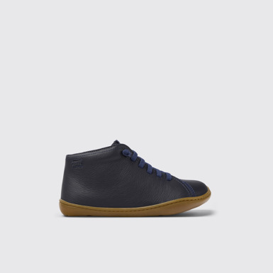 Side view of Peu Blue Leather Ankle Boots for Kids.