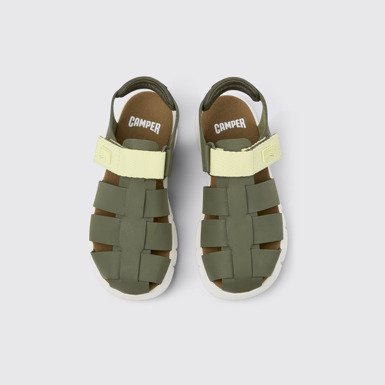 Overhead view of Oruga Multicolor Leather and Textile Closed Sandal for Kids.