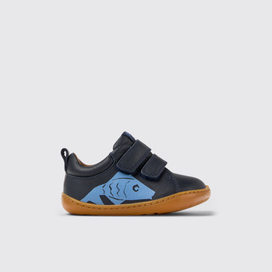 Side view of Twins Blue Leather Kids' Sneakers.