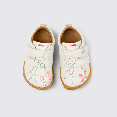 Overhead view of Twins White Leather Kids' Sneakers.
