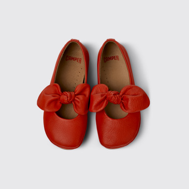 Overhead view of Right Red Leather Ballerina for Kids.