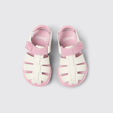 Overhead view of Oruga Multicolor Leather and Textile Sandals for Kids.