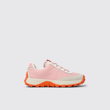 Side view of Drift Trail Pink and gray leather and nubuck sneaker