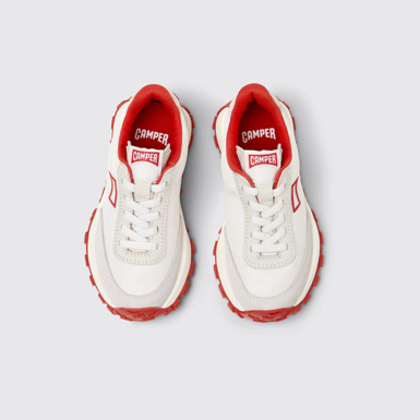 Overhead view of Drift Trail White Recycled PET and Leather Sneakers for Kids.