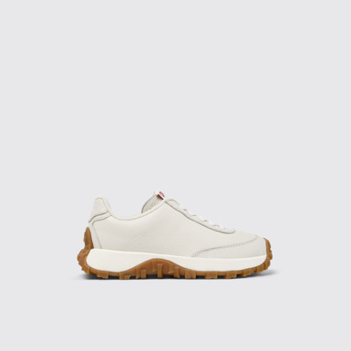 Side view of Drift Trail White Leather Sneakers for Kids.