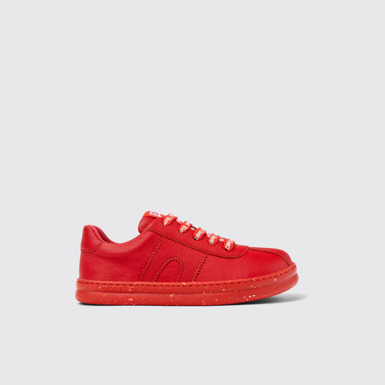 Side view of Runner Red Leather Sneakers for Kids.