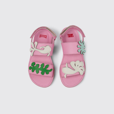 Overhead view of Twins Pink Leather 2-Strap Sandal