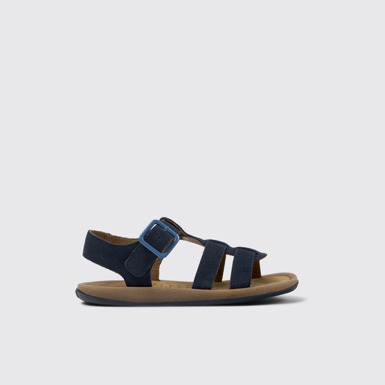 Side view of Bicho Blue Nubuck Kids' Sandal.