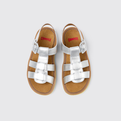 Overhead view of Bicho Silver Leather Kids' Sandal.