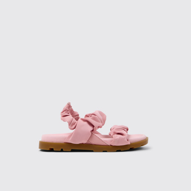 Side view of Brutus Sandal Pink Leather and Recycled PET Sandals for Kids.