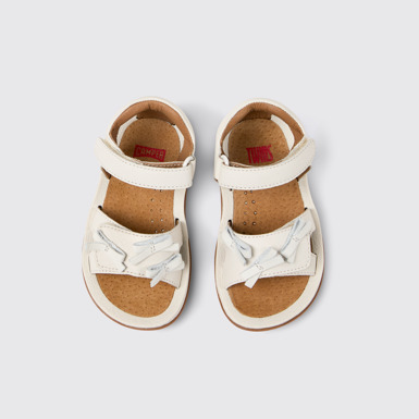 Overhead view of Twins White Leather Kids' Sandal.