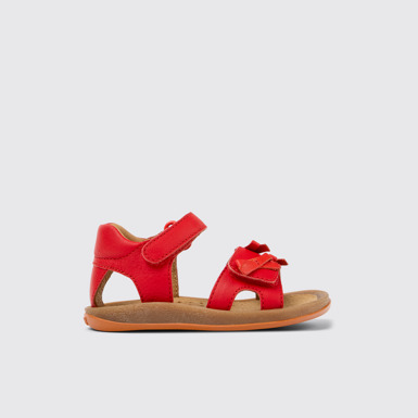 Side view of Twins Red Leather Kids' Sandal for Children.