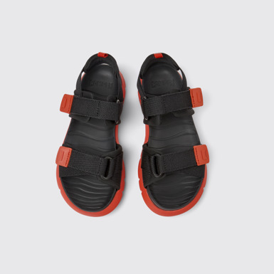 Overhead view of Oruga Black Textile Sandals for Kids.