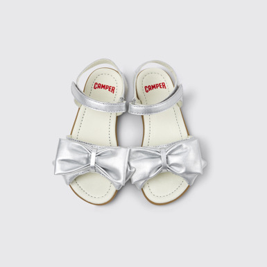 Overhead view of Right Silver Leather Sandals for Kids.