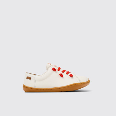Side view of Twins White Leather Kids' Shoes for Children.