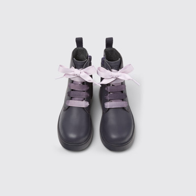 Overhead view of Norte Purple leather ankle boots for kids