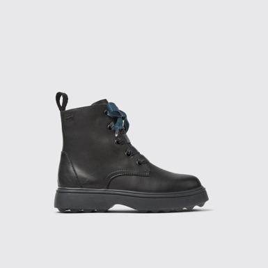 Side view of Norte Black leather ankle boots for kids