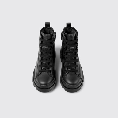 Overhead view of Brutus # Black Leather Ankle Boots for Kids.