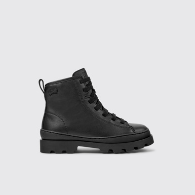 Side view of Brutus # Black Leather Ankle Boots for Kids.