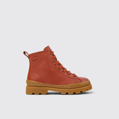 Side view of Brutus Red leather ankle boots for kids