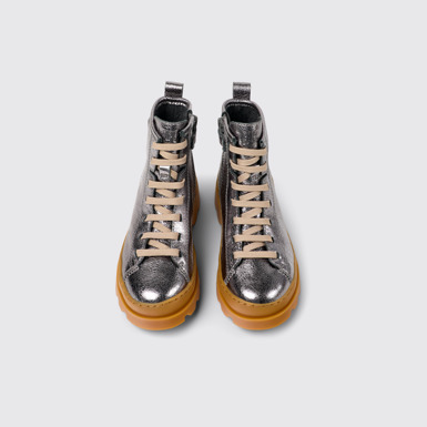 Overhead view of Brutus Gray leather ankle boots for kids