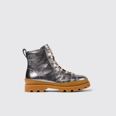Side view of Brutus Gray leather ankle boots for kids
