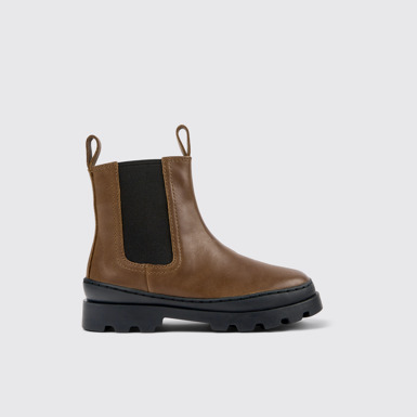 Side view of Brutus Brown leather Chelsea boots for kids