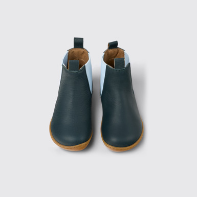 Overhead view of Peu Green leather ankle boots for kids