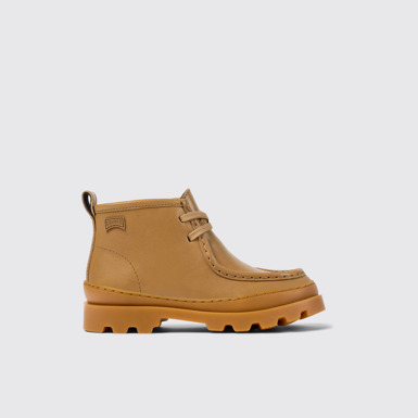 Side view of Brutus Brown leather ankle boots for kids