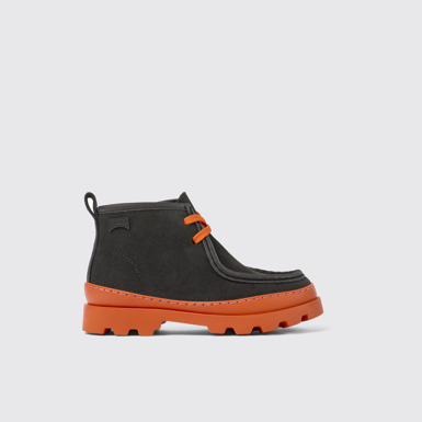 Side view of Brutus Grey leather and nubuck ankle boots for kids
