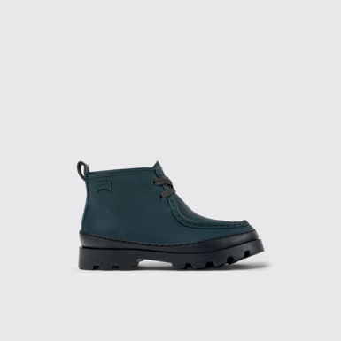 Side view of Brutus Green leather ankle boots for kids