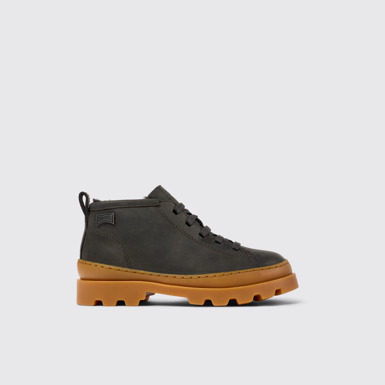 Side view of Brutus Grey nubuck ankle boots for kids