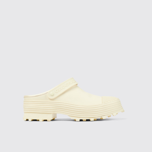 Image of Side view of Traktori White Leather Clog