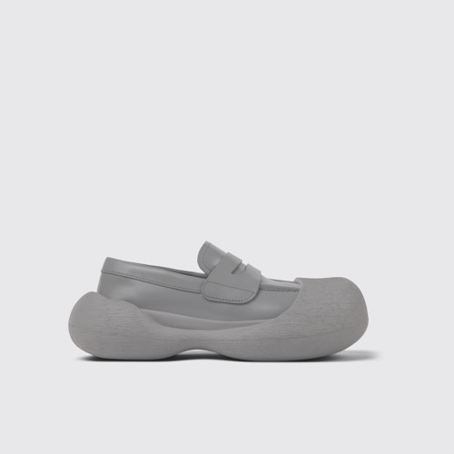 Image of Side view of Caramba Gray Leather Loafers