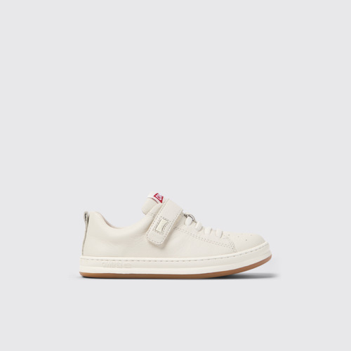 Image of Side view of Runner White Leather Sneakers for Kids.