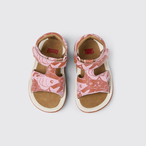 Image of Overhead view of Twins Multicolor Leather Sandals for Kids.